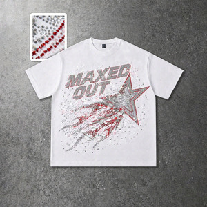 เสื้อยืดผู้ชาย Y2K ลายดาวประดับเพชร แขนสั้น คุณภาพสูง ผ้าฝ้าย 100% สั่งทำได้ พิมพ์ลายดิจิตอล - Product Image 1
