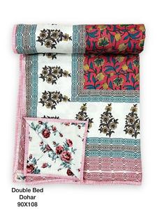 Elegant White Yellow <b>Floral</b> Dohar Hand-Printed Pure Cotton Reversible Buy Direct From Indian Supplier - Product Image 5