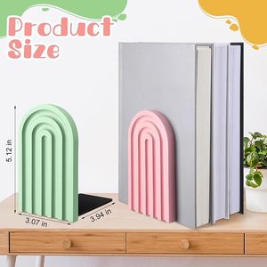 Boho Arch <b>Wooden</b> Bookends Decorative <b>Rainbow</b> Book Stoppers with Non Slip Metal Base for Bookshelves Home Office Desk Decor - Product Image 4