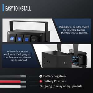 Caja de interruptores basculantes de 3 posiciones con cargador USB dual PD QC 3.0 y voltímetro para uso en automóvil - Product Image 3