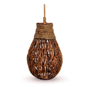 Rustic Teardrop Banana Fiber Hanging Lamp Woven Straw Pendant Light Eco <b>Lantern</b> Chandelier With Handle For Restaurant Hotel Cafe - Product Image 2