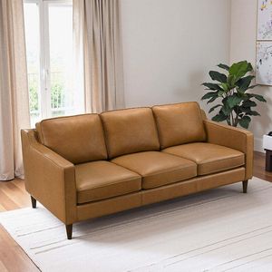 Divano Cooper Mid in Pelle Marrone Chiaro Stile Mid-Century Modern per Soggiorno - Product Image 6