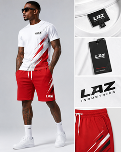LAZ INDUSTRIES Men's Beige T-Shirt Brown Shorts Set Crew Neck Printed Knitted Breathable Cotton Summer Casual Wear Wholesale - Product Image 2
