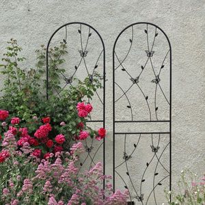 Set di 4 tralicci da giardino in metallo nero antiruggine da 180 cm x 50 cm per piante rampicanti e decorazioni a forma di farfalla - Product Image 1