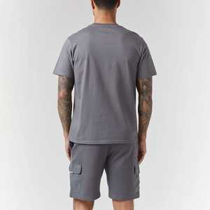 Men's Gray Solid Color Casual Summer Shirt Set With <b>Cargo</b> Shorts And <b>White</b> Sneakers - Product Image 2