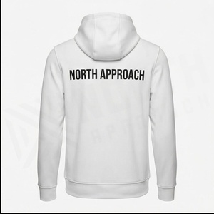 North Approach Men's White <b>Zip</b>-Up Hoodie Regular Fit Cotton French Terry Casual Hooded Sweatshirt <b>Front</b> Letter Print Autumn Wear - Product Image 2