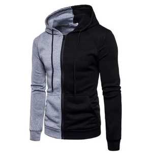 Sweat à capuche zippé pour homme, imprimé color block, manches longues doublées, couleur verte, collection automne - Product Image 1
