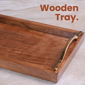 Elegante Bandeja Rectangular para Servir con Asas Metálicas, Material de Madera Ecológico, Diseño de Lujo para Uso Doméstico - Product Image 4