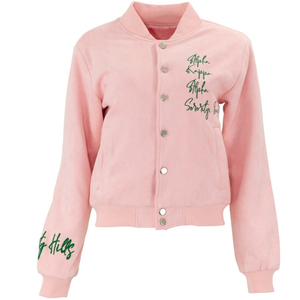 Oh So Pretty Girl <b>Pink</b> Bomber <b>Jacket</b> Women Embroidered Varsity Coat Long Sleeve Casual Streetwear Fashion Outerwear College - Product Image 1