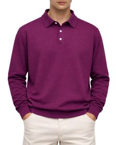 เสื้อโปโลแขนยาวสีม่วงสำหรับผู้ชาย ผ้าคอตตอนผสมเนื้อนุ่ม สวมใส่สบาย คอปกคลาสสิก เหมาะสำหรับฤดูหนาว ผลิตโดยผู้ผลิต - Product Image 1