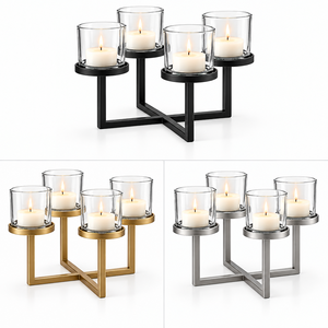 Modern Black Metal <b>Candle</b> <b>Stand</b> With 4 Glass Holders For Home Decoration - Product Image 3