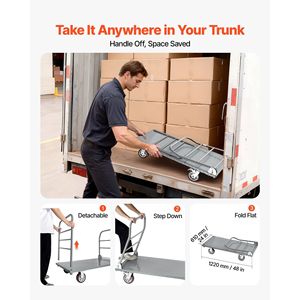 Heavy Duty 2650 Lbs Capacity Platform Truck 2650 Lbs Capacity Flatbed Cart Dolly Detachable <b>Material</b> <b>Handling</b> Equipment - Product Image 5
