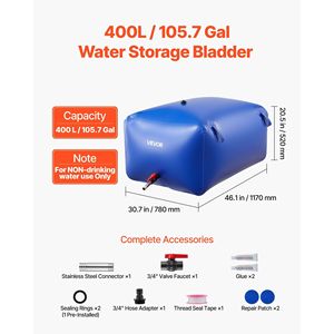 Sacca d'Idratazione di Grande Capacità 105,7 Galloni, Borsa Portatile Pieghevole per Stoccaggio Acqua, Resistente alle Perdite e agli Strappi - Product Image 2
