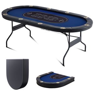 Table de poker portable pliable pour 10 joueurs avec rails rembourrés et porte-gobelets en acier inoxydable pour le Blackjack, le Texas Hold'em, le Mahjong et les jeux de hasard - Product Image 1