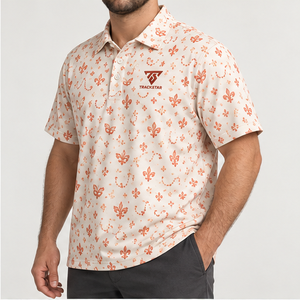 เสื้อโปโลพิมพ์ลายหน้ากากคาร์นิวัล Trackstar รุ่น Men's Cream Coral Fleur De Lis แขนสั้น คอปกติดกระดุม เสื้อกอล์ฟ รับสกรีนโลโก้ - Product Image 4