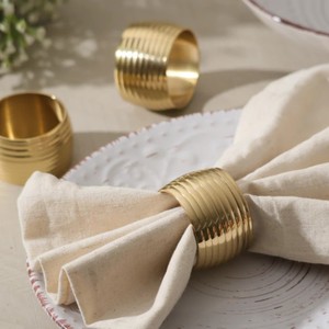 <b>Gold</b> Ribbed Brass Napkin <b>Rings</b> <b>Set</b> | Classic Napkin Holders | Eco-Friendly & Durable Dining Table Decor - Product Image 2