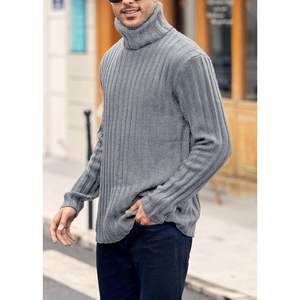 <b>Men's</b> Slim Fit Turtleneck Cable <b>Knitted</b> Pullover Long Sleeve Casual Fall Winter Warm <b>Cardigan</b> with Pattern Decoration - Product Image 2