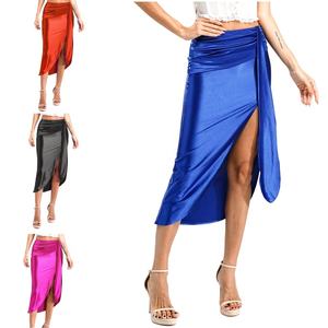 Womens quấn chia <span class=keywords><strong>Satin</strong></span> Váy váy váy Lady thanh lịch Ribbon cao eo Bodycon Midi váy cho cocktail văn phòng làm việc - Product Image 1