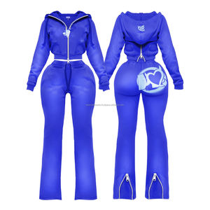 Ensemble 2 pièces décontracté pour femme : veste courte à capuche zippée et pantalon de jogging – Collection Streetwear 2026 - Product Image 1