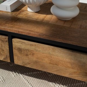 Mesa de Centro de Madera de Mango con Dos Cajones, Modelo Zenova Stellar, para Decoración Moderna de Sala de Estar - Product Image 2
