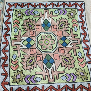 Square Kashmiri Aari Hand Embroidered cushion <b>cover</b> 16" Cotton pillow <b>cover</b> silk thread Geometric eco friendly zip closure - Product Image 1