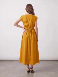 Premium Mustard Yellow Cap Sleeve Maxi <b>Dress</b> Bohemian <b>Elastic</b> <b>Waist</b> A Line Casual Summer Solid Cotton Linen <b>Dress</b> - Product Image 2