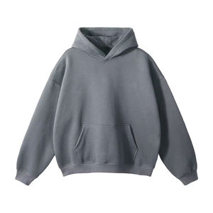 เสื้อฮู้ดผู้ชายสีเทาทรงโอเวอร์ไซส์ ผ้าฝ้ายเฟรนช์เทอร์รี่ สีพื้น ดีไซน์กระเป๋าเสื้อ สวมใส่สบายๆ สำหรับฤดูใบไม้ร่วง ทรงปกติ - Product Image 3