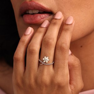 925 Sterling Silver Minimalist Daisy Flower <b>Ring</b> with Natural Diamonds | Floral <b>Adjustable</b> <b>Ring</b> for Women | Fine Jewelry Gift - Product Image 5