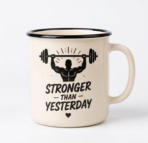 Weightlifter And Barbell Print Iron Enamel <b>Mug</b> Fitness Slogan Cream Metal Coffee Cup Factory Direct Wholesale Partner Vendor - Product Image 1