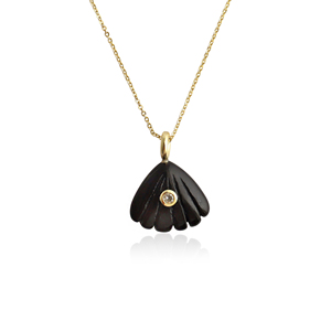 Minimalist design shell carved black onyx <b>with</b> cubic zirconia bezel set gold plated wholesale jewelry women fashion necklace - Product Image 1