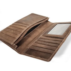 [High Quality] Handmade Castello Genuine Oiled Waxy Leather Long <b>Wallet</b> Open Closure Polyester Unisex Black Burgundy Green - Product Image 6