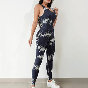 Combinaison de yoga tie-dye taille haute pour femme, sans manches, dos nu, longueur intégrale, extensible, respirante, coupe ajustée, tenue de sport - Product Image 6