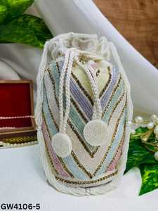 Sac Potli Rouge Bohème à Fermeture Magnétique, Broderie Géométrique, Détail Pompon, Lin de Luxe, Sac à Main pour Femme pour Mariage et Soirée GW4106-6 - Product Image 4