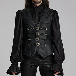 Men Black <b>Gothic</b> Gorgeous Double-Breasted Faux Leather Vintage <b>Gothic</b> Vest - Product Image 5
