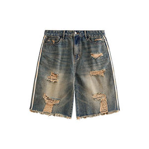 Pantalones Cortos de Mezclilla Holgados Desgastados al por Mayor, Estilo Vintage Lavado, Jorts de Algodón de Ajuste Holgado, Moda Casual Urbana para Hombre - Product Image 6
