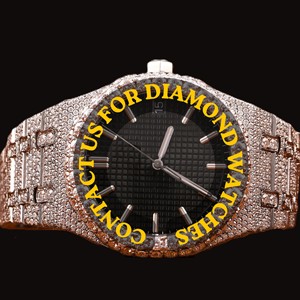 Montre en or blanc de haute qualité avec diamant moissanite de forme ronde, pour mariage et soirée, cadran noir pour homme, montre à quartz à prix abordable - Product Image 1