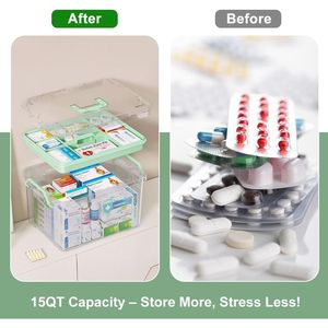 Contenitore per Medicinali in Plastica Trasparente da 15QT, Scatola di Pronto Soccorso Rinforzata con Manico per Conservazione Pillole, Contenitore Vuoto per Medicinali - Product Image 4