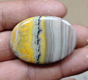 Natural Bumble Bee Jasper Loose Gemstone Oval <b>Polished</b> Flat Back <b>Wax</b> Oiled Yellow Gray Band Crystal for Jewelry Making - Product Image 4