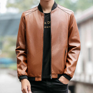 2025 chaqueta de cuero clásica para hombre con cuello de béisbol personalizado de alta calidad cierre de cremallera corta estilo juvenil coreano - Product Image 1