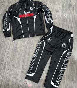 Custom <b>Men's</b> Cotton Blend Windbreaker Tracksuit Zip Up <b>Jacket</b> Windproof Breathable Sport Workout Pants Set - Product Image 2