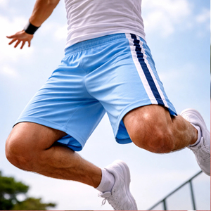 Men's Navy Blue Sport <b>Shorts</b> With Red And <b>White</b> Side Stripes Elastic Waist Quick Dry Athletic Wear and Professional Sports - Product Image 4