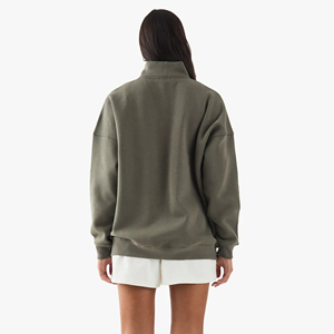 Women's High Quality 100% Cotton Above Knee Solid Baggy Quarter Zipper <b>Tracksuit</b> Breathable Sweatshirt Lace Custom Logo - Product Image 3
