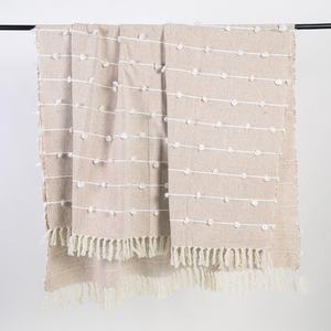 Dernière collection de couvertures en coton doux tissées à la main, style bohème, avec bordure à franges en pompons - Product Image 3