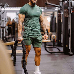 Ensembles de compression 2-en-1 pour hommes, séchage rapide, respirants, coupe-vent, écologiques, motif uni, polyester/coton, pour le fitness et le sport - Product Image 1