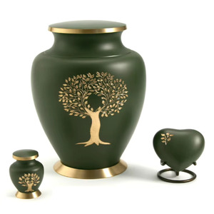 Urne funéraire en laiton vert foncé Arbre de Vie pour cendres humaines adultes, urne commémorative décorative pour enterrement - Product Image 2