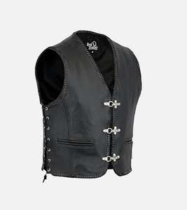 Chaleco de cuero clásico negro para motociclista, talla S a 3XL - Product Image 1