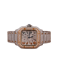 Reloj de Oro Blanco con Moissanita y Diamantes de Corte Redondo, Esfera Blanca, Claridad VVS, Reloj Analógico de Cuarzo de la India - Product Image 1