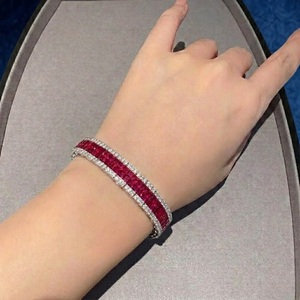 Antique Jewelry Popular Design Best Quality 18k Solid White Gold Natural Diamond Princess <b>Ruby</b> Tennis <b>Bracelet</b> For Lady - Product Image 2