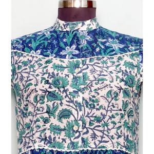 Vestido largo casual acampanado de algodón con estampado floral y cuello mandarín, de manga corta y cintura natural, para mujer, venta al por mayor - Product Image 6