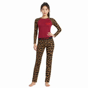 Ensemble pantalon et chemise en coton imprimé léopard 2025 pour femme, personnalisable avec logo, tenue décontractée deux pièces motif guépard - Product Image 2